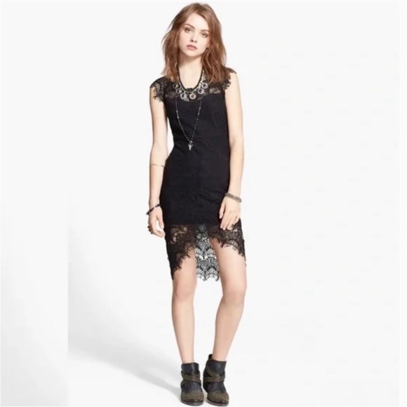 Free People Intimately Peek-A-Boo Slip Dress Black Lace Illusion Size Medium - Picture 13 of 16